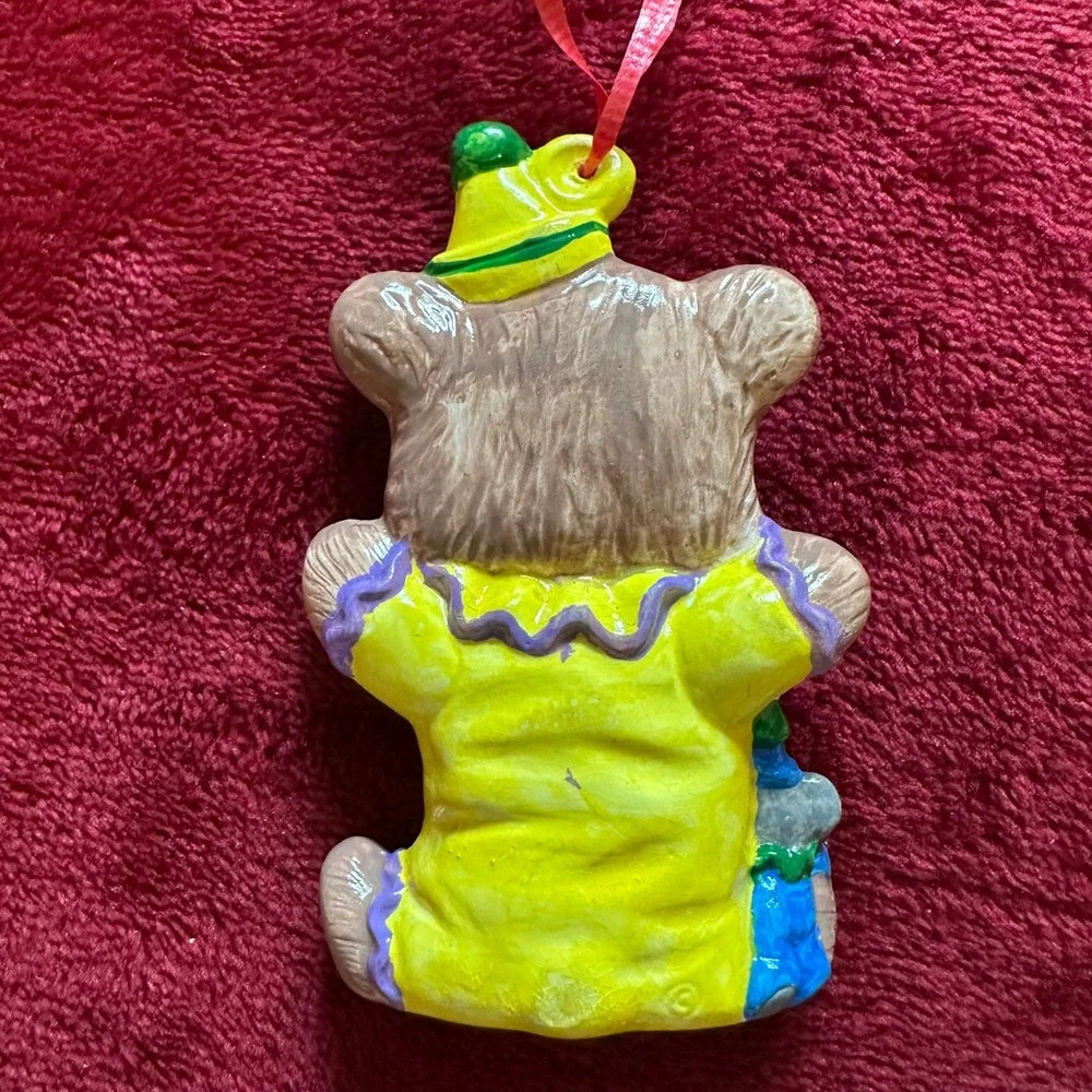 Vintage‎ Ceramic Clown Bear Christmas Ornament Hand Painted Circus Bear